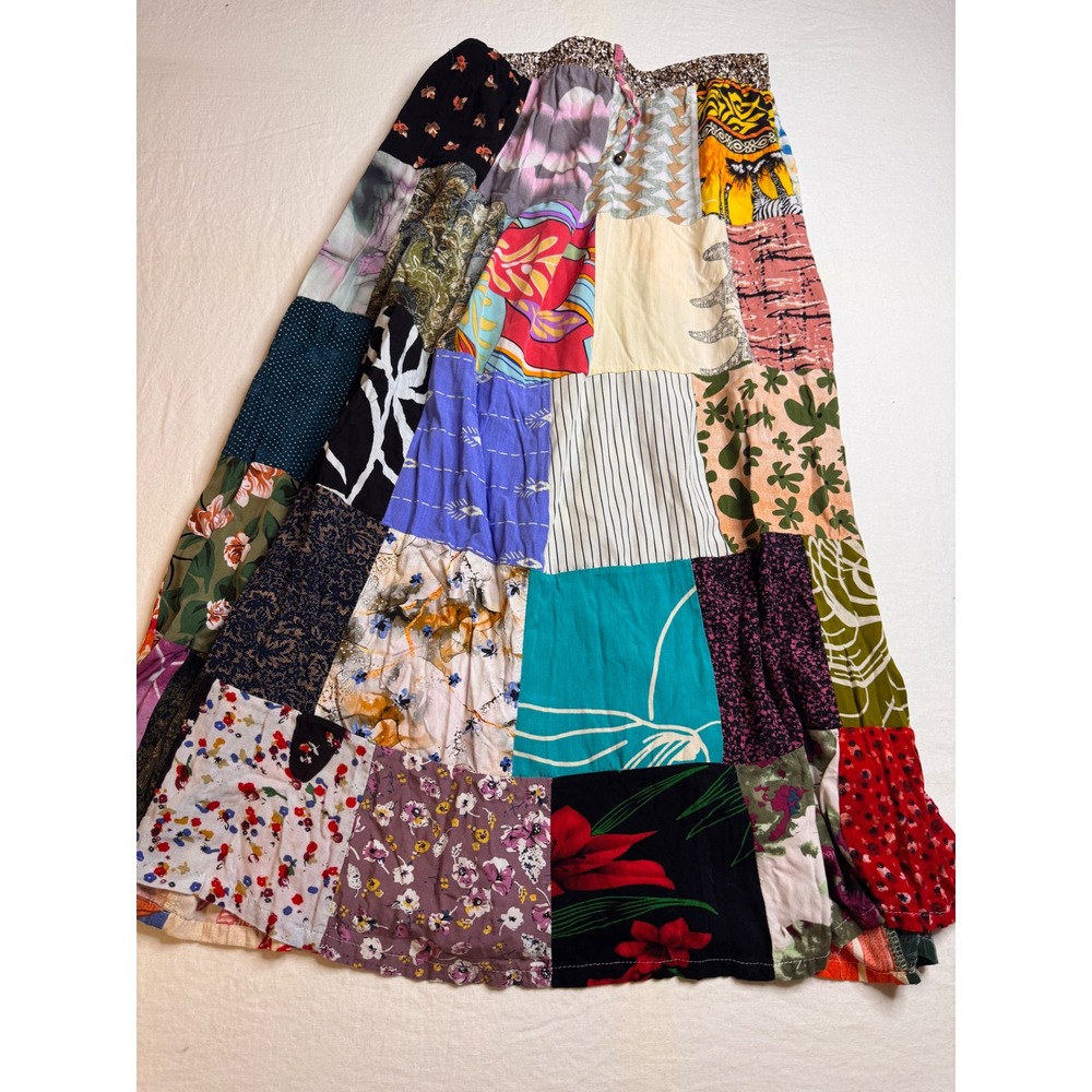 Paradise USA Patchwork Maxi Skirt Multi Color Cotton Boho Floral Print Womens